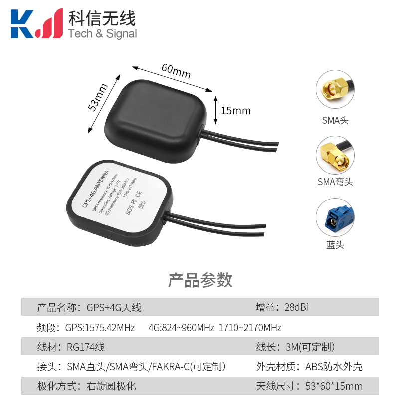K9光面方形款4G+GPS二合一组合天线